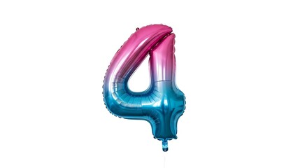 A pink and blue number four helium balloon isolated on white background for birthday party decoration
