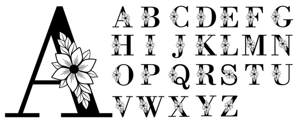 Monogram Flowers Letters Font Alphabet Vector Design © Dewipuspitasari