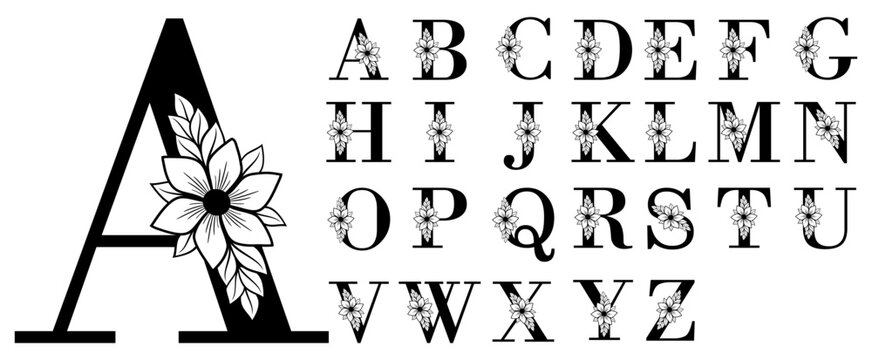 Monogram Flowers Letters Font Alphabet Vector Design