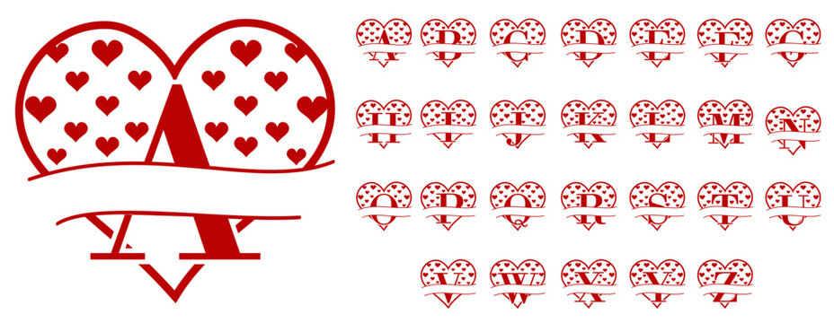 Love Hearts Alphabet monogram letters, Valentines Day Font Vector Design 