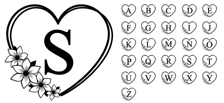 Heart Flower Frame Monogram Letters Font Alphabet Vector Designs