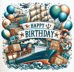 Geburtstagskarte mit Schiff und maritimen Details
