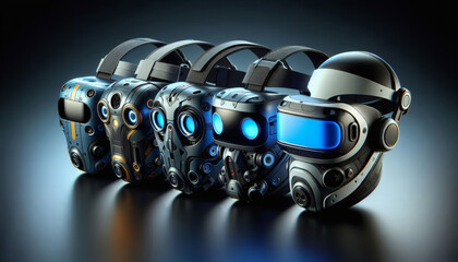 Verschiedene Virtual-Reality-(VR)-Headsets, die f&uuml;r immersive Erlebnisse konzipiert sind