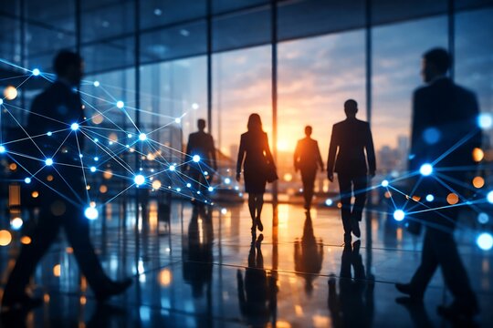Future Corporate Network and Digital Connectivity Concept with Business Professionals in Modern Office