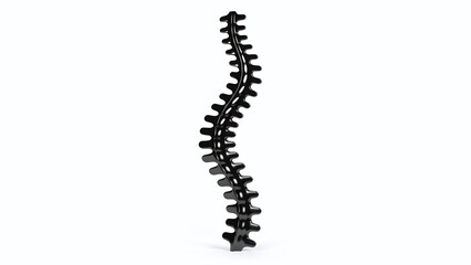 Obraz premium Black human spine illustration showing scoliosis curvature against a clean white background for medical education.