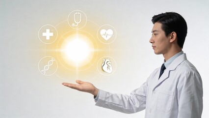 Doctor with medical icons in hand