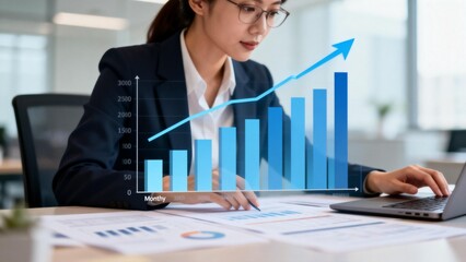 Businesswoman analyzing growth chart
