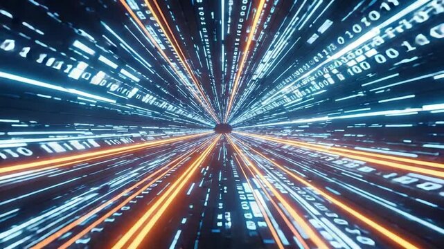 Digital Data Stream: A mesmerizing visual of digital information flowing through cyberspace, symbolizing the relentless movement of data in the modern age.