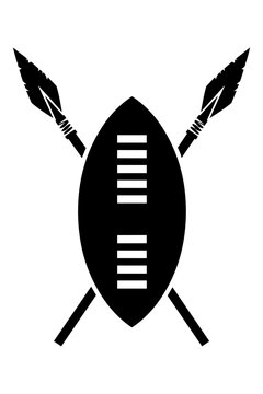 Zulu shield and crossed spears forming a traditional cultural emblem vector