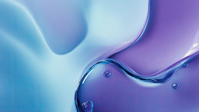 A close-up of flowing, abstract, glossy, liquid-like shapes in shades of blue and purple