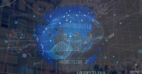 On opening blue sphere rotating numeric codes appearing and padlock forming locking brain network - Powered by Adobe