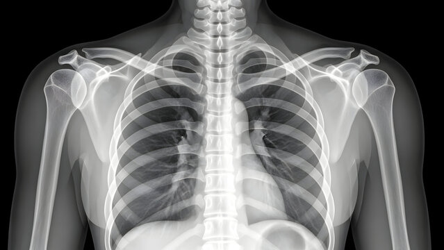 X-ray image of human chest and ribcage