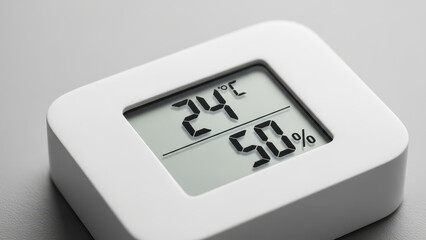 室内で快適な温度24度と湿度50%を表示するデジタル温度計・湿度計