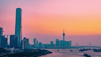 Macau Zhuhai Skyline Time Lapse Sunrise Golden Hour Cross Border Gate View China
