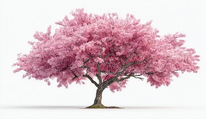 Fototapeta premium Large tree in full bloom, showcasing vibrant pink blossoms against a clean white backdrop