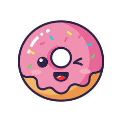 Fototapeta premium Cute Cartoon Donut with Pink Glaze and Sprinkles Illustration