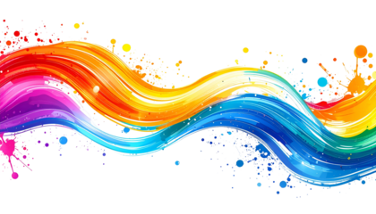 Vibrant, wavy rainbow of color, splashed and sprayed on black, abstract design