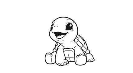 Obraz premium Adorable baby turtle illustration in a simple black and white line art style suitable for children coloring books or icons.
