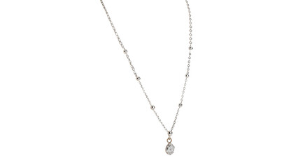 Silver necklace with a small pendant  isolated on transparent background cut out