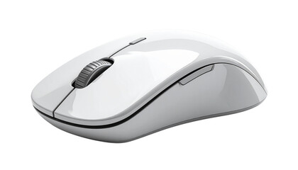 Wireless black optical computer mouse, a sleek hardware device for office business and PC technology, featuring a scroll wheel and click button isolated on a silver and white background