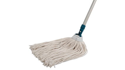Mop with long strands ready for cleaning tasks isolated on transparent background cut out