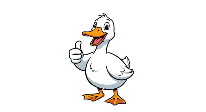 Happy white duck character with an orange beak and feet gives a thumbs up gesture against a clean white background.