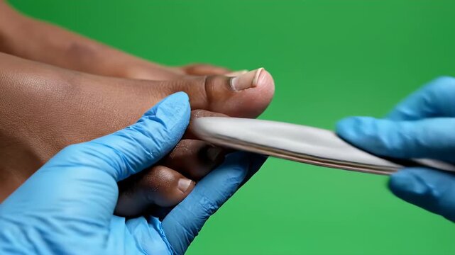 Toe Cuticle Care Treatment on Green Screen Close-up Person Applying Moisturizing Cream Glove Hand Nail Manicure