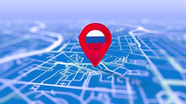 Russia Flag Pin Location On Digital Map Revealing By Cloth