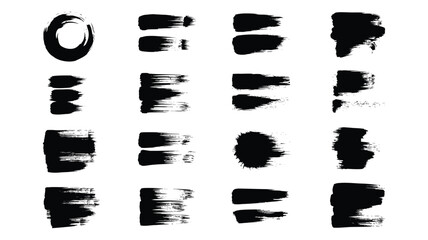 Collection of black brush strokes on white background for artistic design