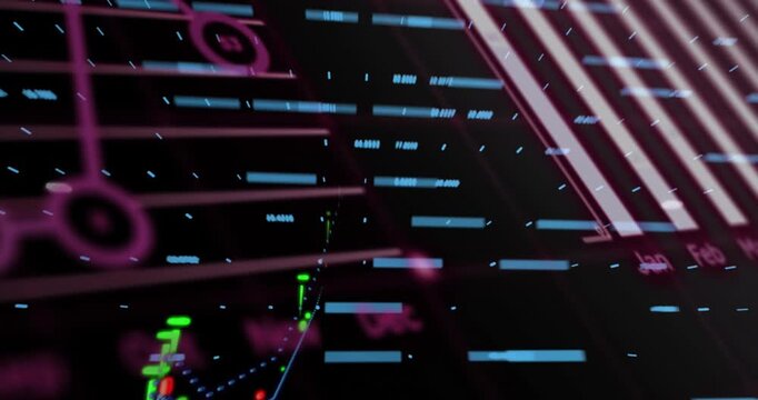 Animation of digital data processing over clack background