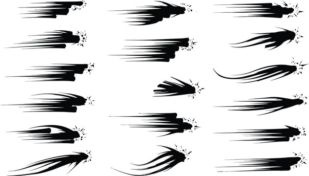 Speed lines effect set with impact elements for motion graphic design and comic book action scenes