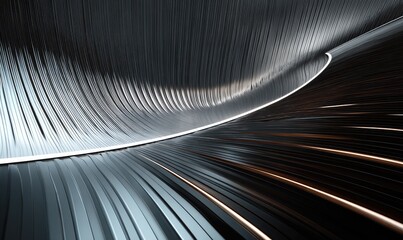 Futuristic curved abstract tunnel with sleek, metallic lines and highlights