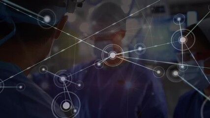 Animation of network of connections over team of diverse surgeons during operation