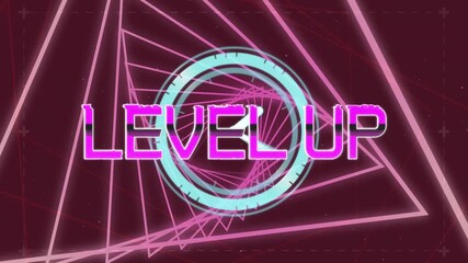 Animation of level up text over shapes - Powered by Adobe