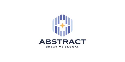 Abstract Hexagon Logo with Sparkling Stars for Modern Technology Company Vector Design