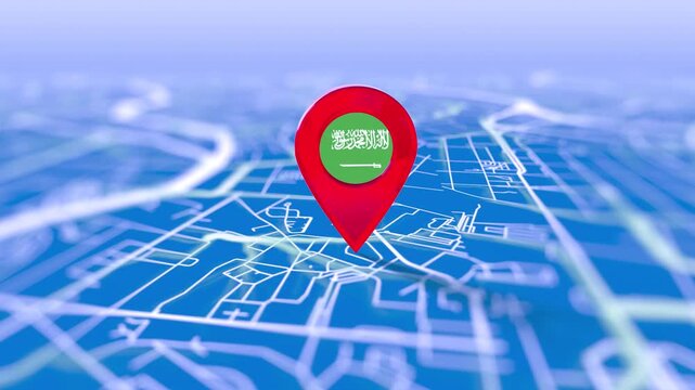 Saudi Arabia Flag Pin Location On Digital Map Revealing By Cloth
