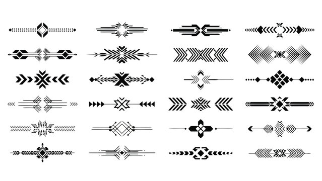 Collection of black and white geometric dividers and ornamental design elements