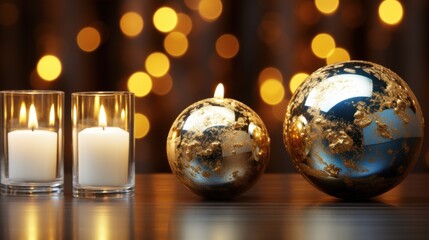 Warm candlelight with decorative gold orbs