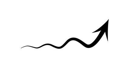 hand drawn upward arrow, black isolated silhouette