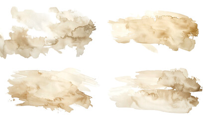 Fototapeta premium Four irregular watercolor brushstrokes in tan and brown hues against a black backdrop