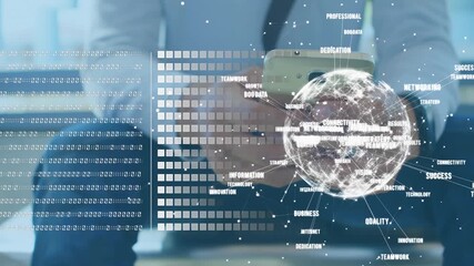 Animation of globe of data processing and globe over hacker of connections - Powered by Adobe