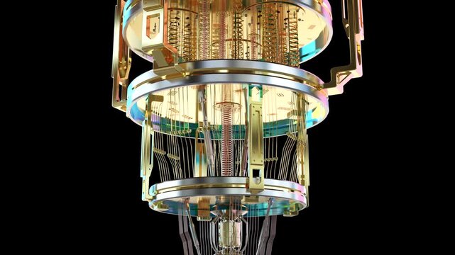 Quantum computer machine close up isolated on black background 4k footage