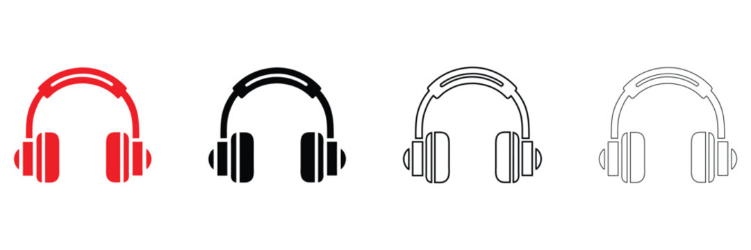 vintage headphone icon vector, headset icon symbol vector, silhouette and line art