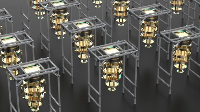 Group of quantum computer machines on black background