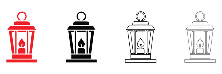 candlestick lantern with burning candle, vintage lantern with candle vector, silhouette and line art