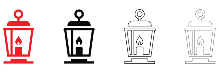 candlestick lantern with burning candle, vintage lantern with candle vector, silhouette and line art