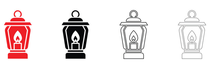 candlestick lantern with burning candle, vintage lantern with candle vector, silhouette and line art