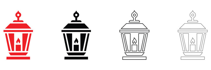 candlestick lantern with burning candle, vintage lantern with candle vector, silhouette and line art