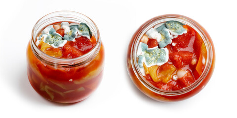Spoiled moldy mason jar preserves. Failed home canning sterilization errors concept. Handmade photo, selective focus, non AI