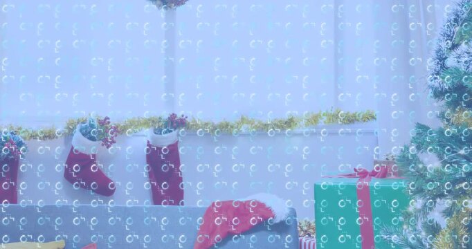 Animation of network of connections with padlock security icons over binary coding